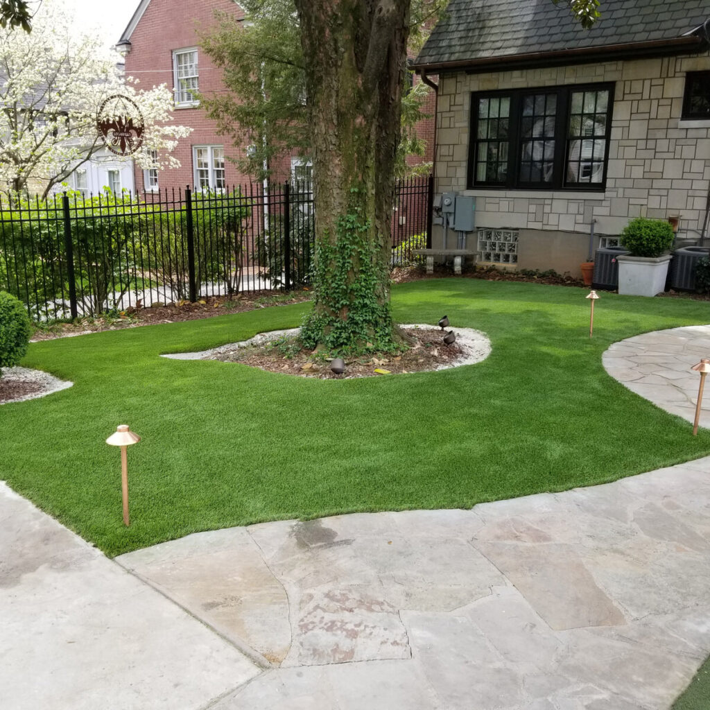 artificial grass lawn with night lights